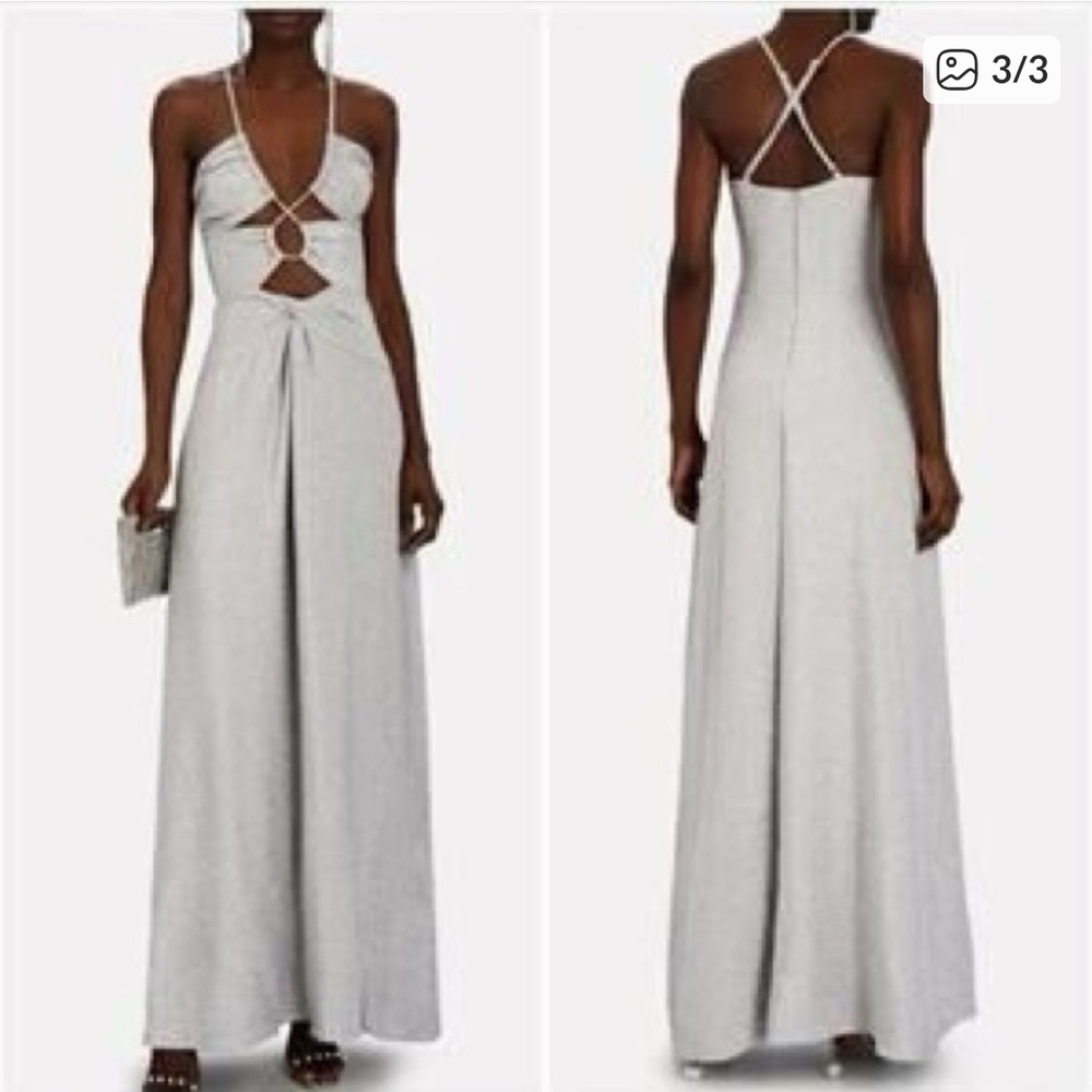 PatBO LUREX SILVER CUT OUT MAXI DRESS SZ 6 US - Picture 2 of 15